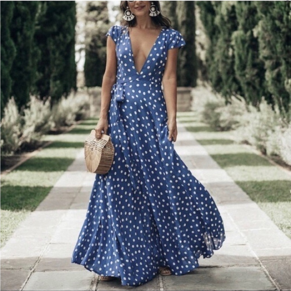 Tularosa Blue Polka Dot Maxi Dress - Picture 5 of 5